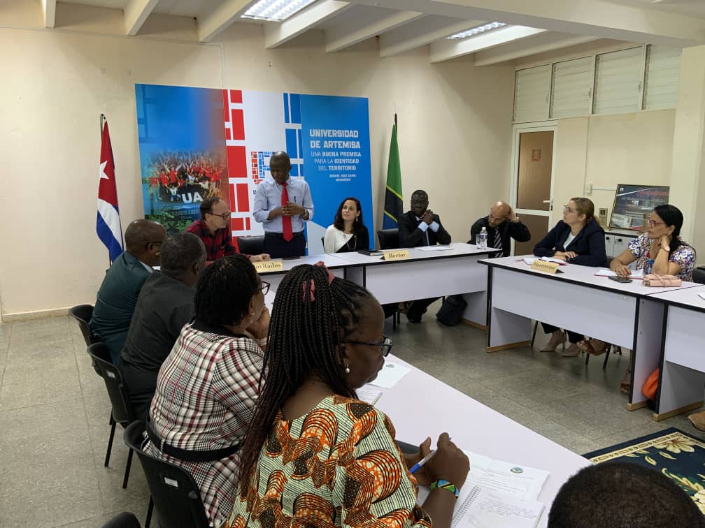 Ambassador Polepole welcoming the delegation from Sokoine University of Agriculture -Tanzania - to Artemisa University of the People's Republic of Cuba